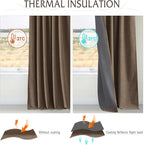 RYB HOME Coffee 100% Blackout Curtains 63 inch Long, Light Blacking & Thermal Insulated Curtains for Nursery/Bedroom/Boys'Room, Back Tab & Rod Pocket Window Treatment, W52 x L63, 2 Panels