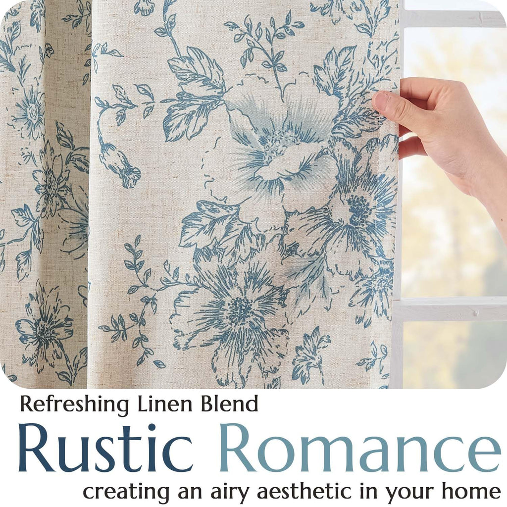 jinchan Floral Linen Blackout Curtains for Bedroom 63 Inches Long