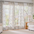 Lazzzy Blue Floral Linen Curtains 96 Inch Farmhouse Back Tab Drapes for Living Room Bedroom Light Filtering Vintage Grandmillennial Rod Pocket Curtains, 2 Panels, W38 x L96, Blue on Beige