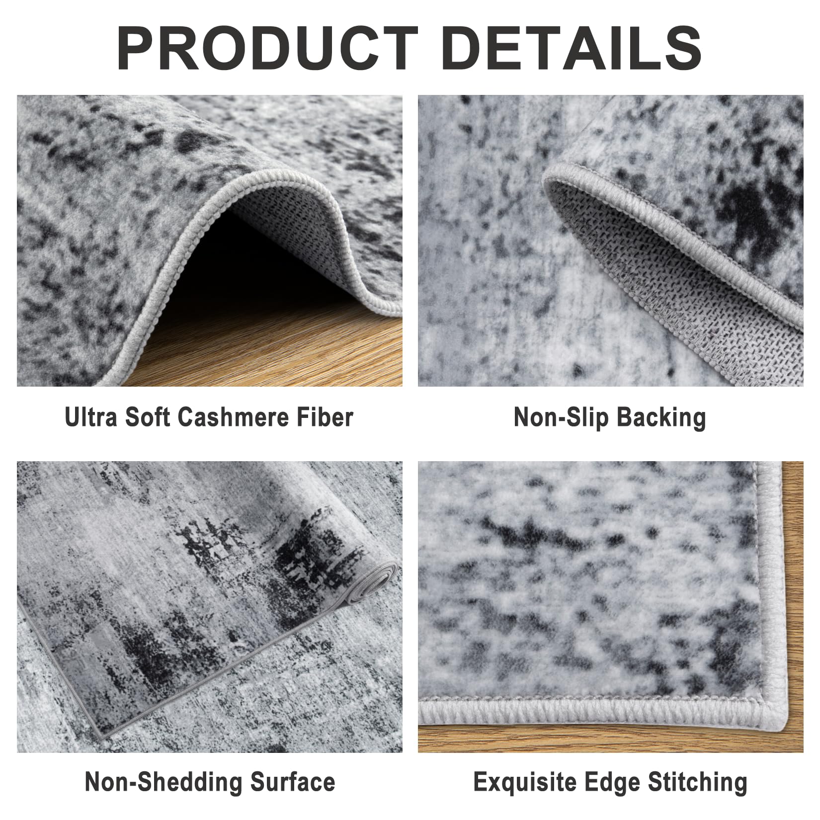 PLHXFR 8x10 Area Rug Living Room: Modern Abstract Washable Carpet Black