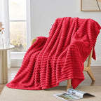 BEDELITE Twin Blanket for Couch & Bed, 300GSM Soft & Warm Fleece Blanket, Decorative and Giftable Striped Red Blankets for Women, Men, 60"x80"