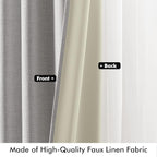MIULEE 100% Blackout Linen Curtains for Bedroom, Greyish White Solid Luxury Decor Thermal Insulation Room Darkening Drapes for Living Room Nursery Back Tab Rod Pocket 42 x 63 Inches, 2 Panels
