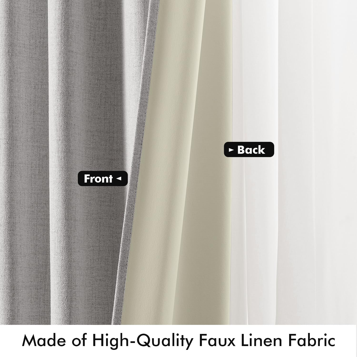MIULEE 100% Blackout Linen Curtains 42 x 63 Inch Greyish White 2 Panels