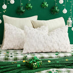 decorUhome St. Patrick’s Day Shamrock Pillow Covers 12x20 Inch Set of 2, Soft Plush Faux Wool Cream White Throw Pillow Covers, Farmhouse Spring Holiday Decor for Sofa Living Room