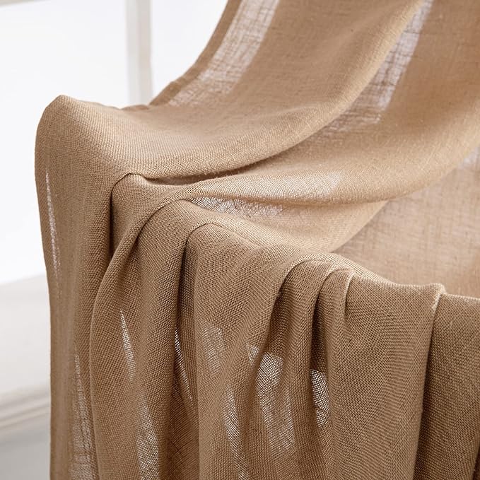 MIULEE Light Brown Linen Curtains 52x54 Inch Length 2 Panels for Bedroom