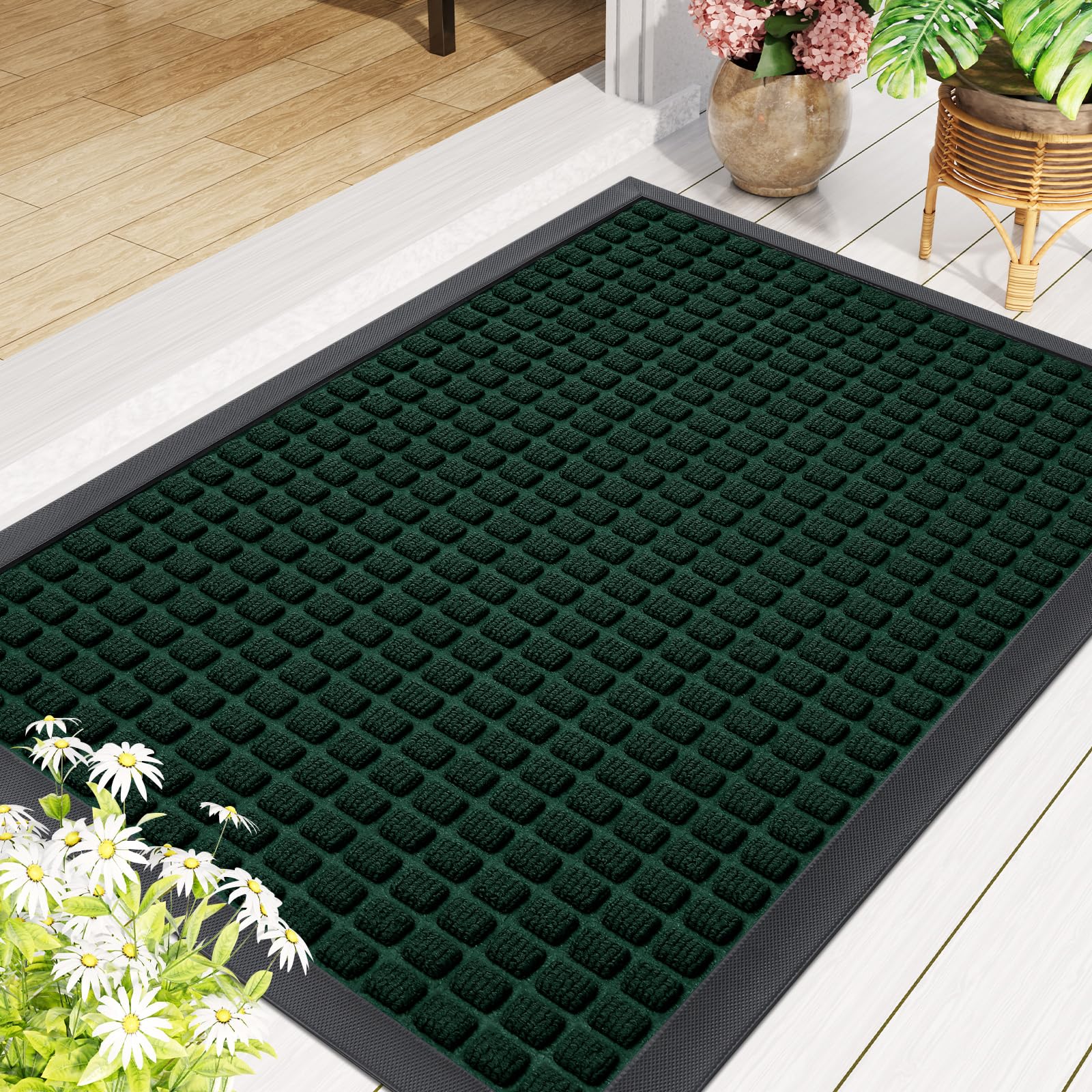 Smiry Front Door Mat Outside Entrance, Natural Rubber Doormat, 71x23 Inch