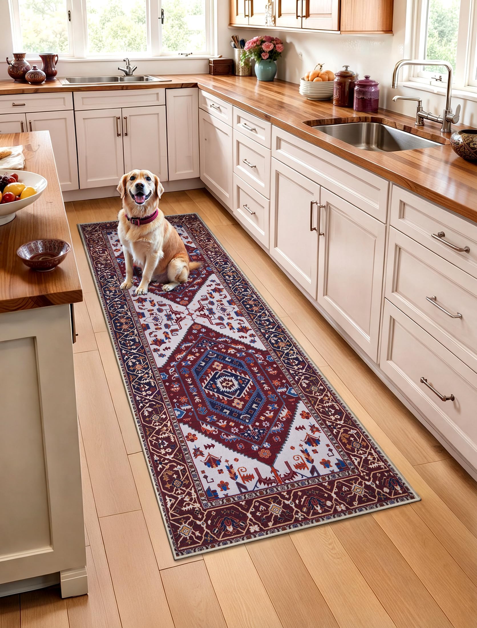 SERISSA 3x5 Washable Non Slip Boho Area Rug for Bedroom，Rust — 2' x 5' (Runner)
