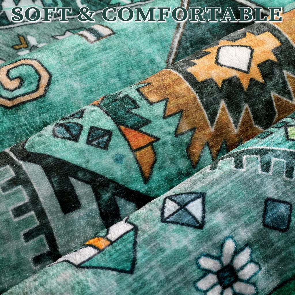 SERISSA 3x5 Washable Non Slip Boho Area Rug for Bedroom，Teal