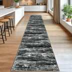 KOZYFLY Modern Abstract Washable Rug Runner 2.6x16 Hallway Rug Runner Non-Slip Soft Kitchen Runner Rugs, Black Grey Striped Carpet for Stair Entryway Bathroom Laundry Room Foyer