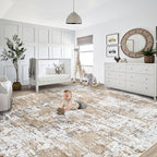 9x12 Area Rug for Living Room, Washable Modern Abstract Large Area Rug Neutral Soft Non Slip Kids Rug Stain Resistant Indoor Carpet for Bedroom Dining Room Playroom Office(Beige, 9'x12')