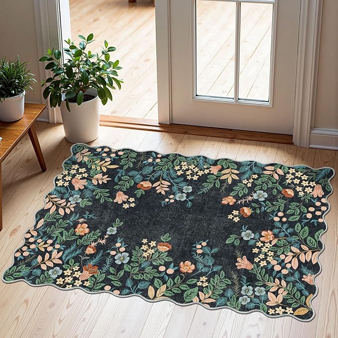 Othilic Front Door Mat Outside Entrance - 2x3 Dark Navy Floral Non-Slip Washable Doormat Indoor Outdoor Mat Boho Vintage Entry Rug Small Throw Rugs for Entryway Kitchen Front Porch Decor