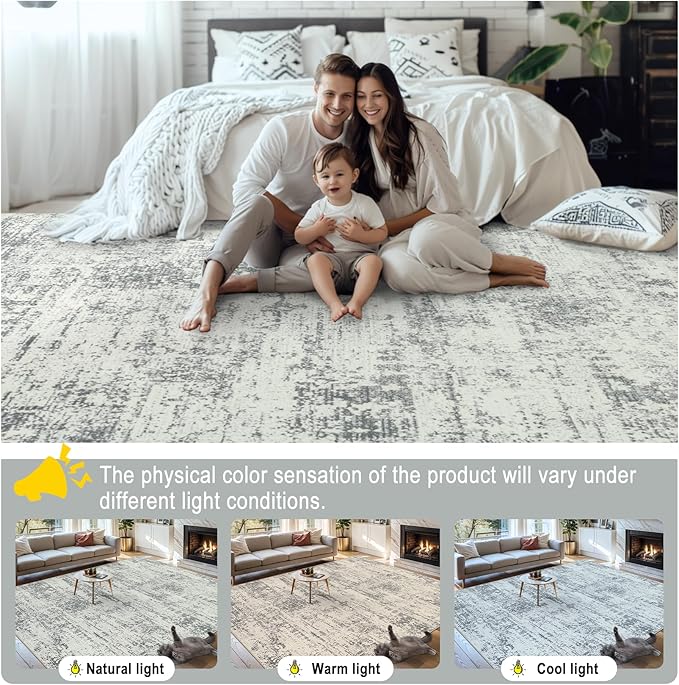 PLHXFR 8x10 Area Rug Living Room: Modern Abstract Washable Carpet Grey