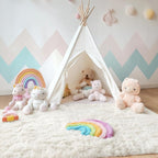 OLANLY 3x5 Machine Washable Small Bedside Rug, Soft Fluffy Shaggy Rugs for Living Room, Bedroom, Indoor Floor Carpet for Kids Girls and Boys, Preppy Dorms, Nursery, Home Decor Aesthetic, Ivory
