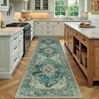 RELEANY Area Rugs 2'x7' Runner Rug Non Slip Washable for Kitchen Hallway Bedroom Beside Laundry Room Bathroom Rug, Floor Carpet, Dark Blue Vintage