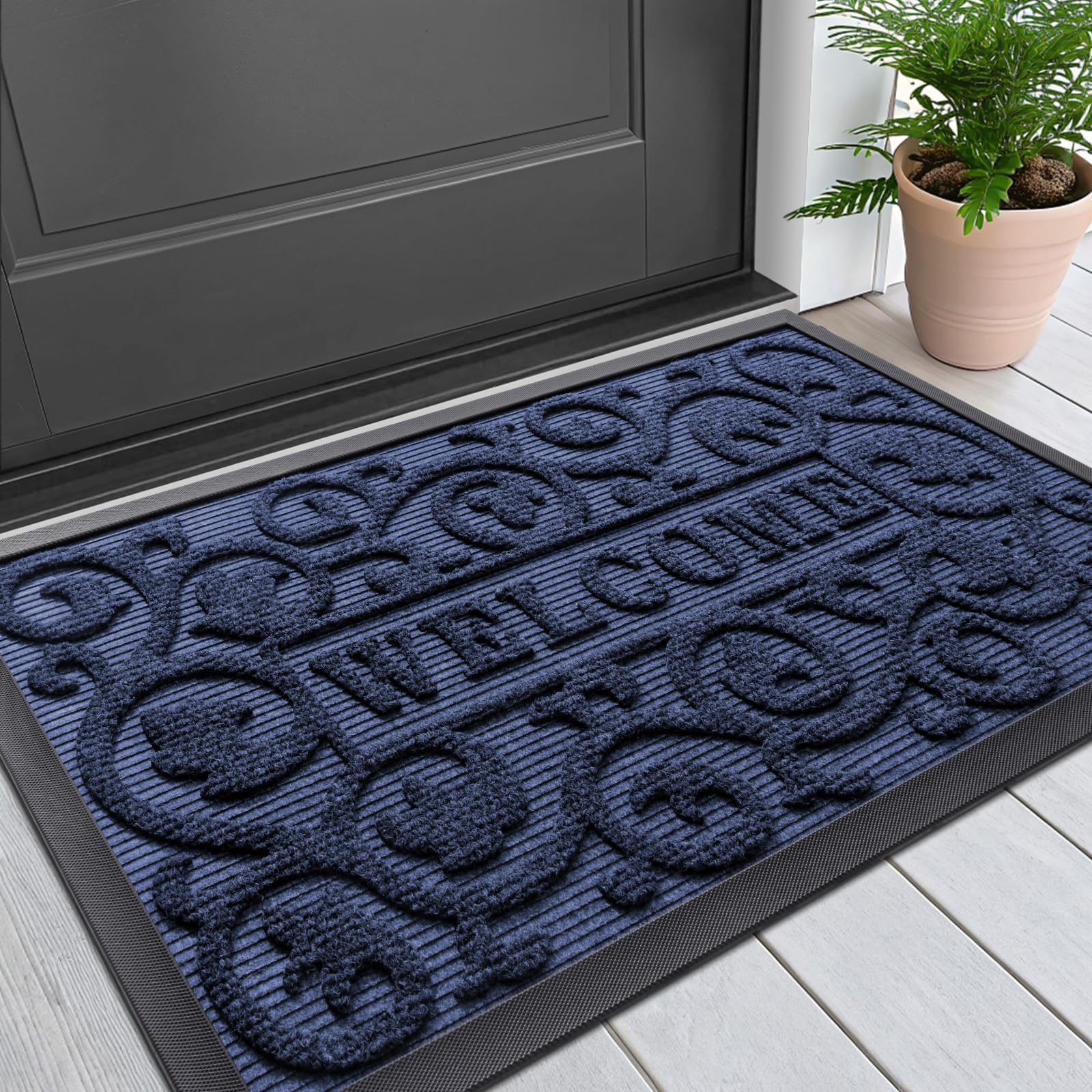 Smiry Front Door Mat Outside Entrance, Low Profile Rubber Doormat, 29.5x17