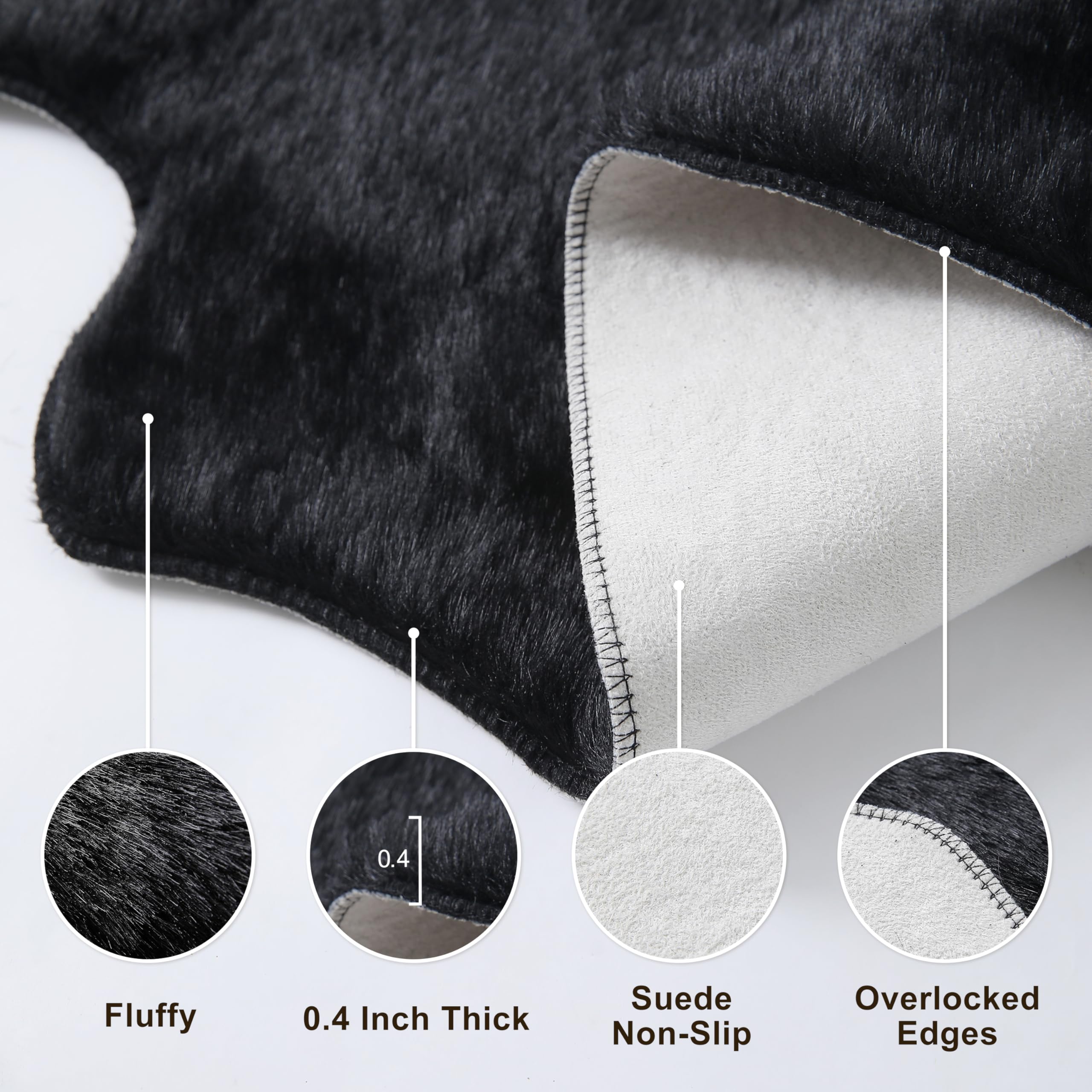 WARM HAVEN Black Faux Cowhide Rug: Cow Hide Cow Print Rug for Living Room Bedroom 5.2x7 Feet - Animal Print Skin Rustic Western