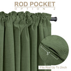 Faux Linen Total Blackout Curtains for Bedroom 102 Inches Long, Olive Green