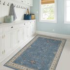 Washable 3x6 Throw Rug for Large Kitchen - Blue Rugs for Entryway Indoor, Bedroom Bedside, Mudroom, Boho Eclectic Modern Décor, Non Slip Low Pile Fade Resistant