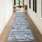 Lansny Modern Abstract Runner Rug 3x10, Grey Blue White Washable Kitchen Runner Non-Slip Soft Hallway Rug Runner Thin Print Faux Wool Carpet for Entryway Bedroom Laundry Room Indoor Home Office Decor
