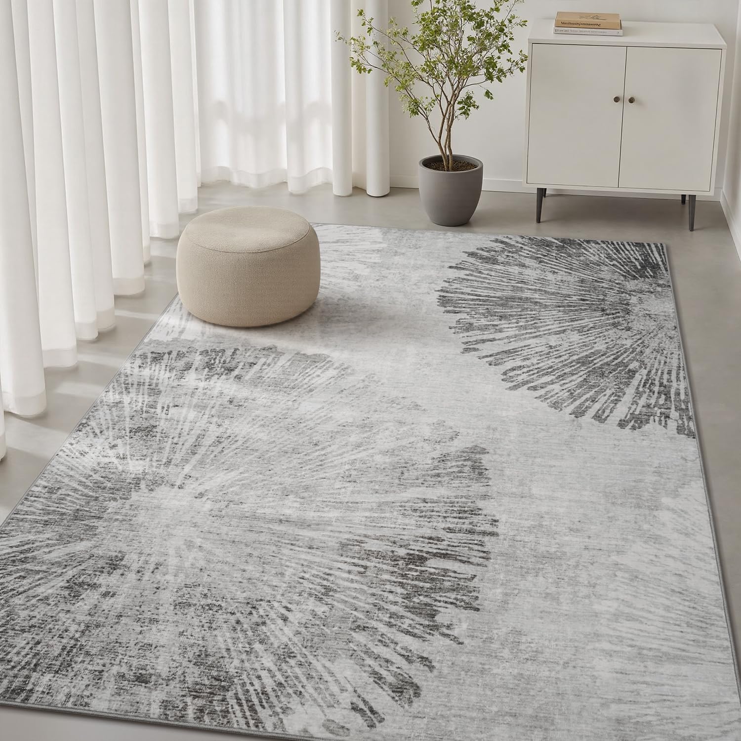3 x 5 Rug Small Non Slip Area Rug Ultra Soft Machine Washable Low Pile Modern Abstract Dahlia Indoor Carpet Rugs for Bedroom Living Room Entryway Kitchen Bedside, Grey