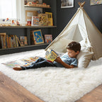 Pionblank Fluffy Area Rug for Bedroom 4x6, Indoor Plush Carpet, Cream White