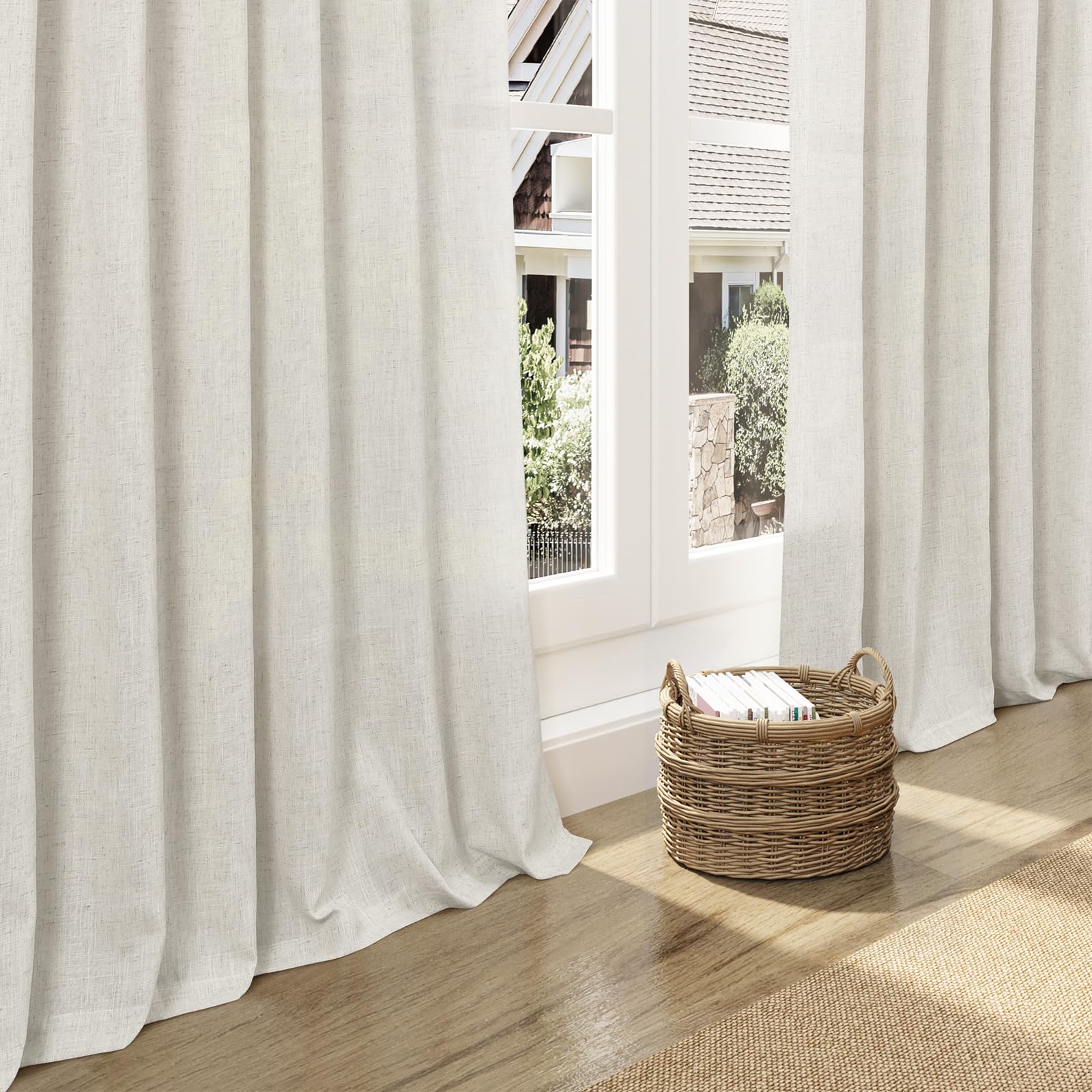 Nanspring Mousse White Curtains 90 Inches Long for Living Room Linen Light Filtering Semi Sheer Curtain Back Tab Rod Pocket Simple Modern Elegant Coastal Decor Drapes for Bedroom 52x90, 2 Panels