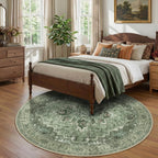 RELEANY Washable Area Rug, Round 8ft, Green/Dark Green/Gray