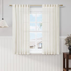 Nanspring Cream Cafe Curtains 54 Inch Length for Kid Bedroom Office Back Tab Pocket Semi Sheer Short Linen Cream Curtain Tiers for Small Bathroom Window Basement 42x54,2 Panel
