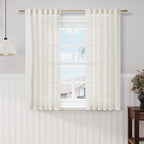 Nanspring Cream Cafe Curtains 54 Inch Length for Kid Bedroom Office Back Tab Pocket Semi Sheer Short Linen Cream Curtain Tiers for Small Bathroom Window Basement 42x54,2 Panel