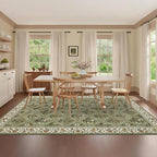 6x9 Machine Washable Area Rugs for Living Room Floral Stain Resistant Soft Carpet Vintage Low Pile Non Slip Non-Shedding Floor Carpet Rugs for Bedroom Nursery Green