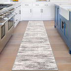 KOZYFLY Modern Abstract Washable Rug Runner 2x8 Hallway Runner Rug Non-Slip Soft Kitchen Runner Rugs, Print Grey/Light Beige/Brown Striped Carpet Runner for Entryway Bathroom
