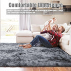 Ultra Soft Fluffy Area Rugs for Bedroom Living Room 10x14, Nursery Rug, Non-Slip Carpet for Kids Dorms Decor, Shaggy Bedside Rug, Tie-Dyed Black