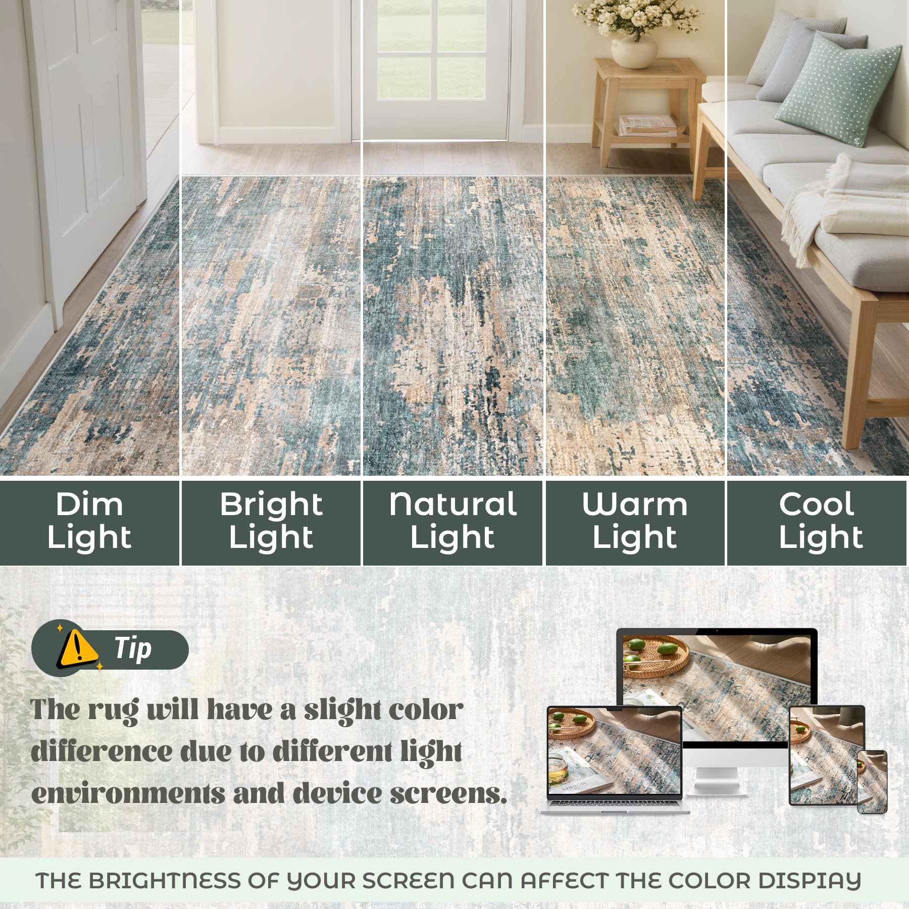 XLUEZ 6x9 Area Rugs for Living Room, Washable Modern Abstract Large Area Rug Neutral Soft Non Slip Kids Rug Stain Resistant Indoor Carpet for Bedroom Nursery Dining Room Playroom(GreenBrown, 6'x9')