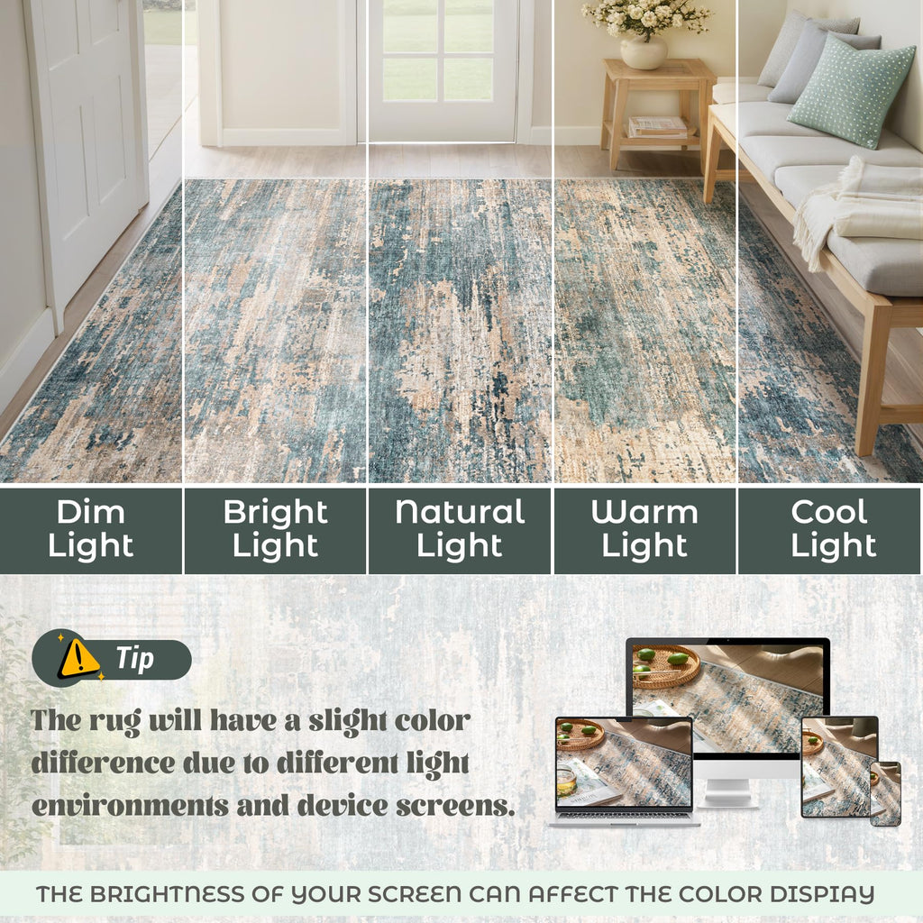 XLUEZ 9x12 Area Rug for Living Room, Washable Modern Abstract Large Area Rug Neutral Soft Non Slip Kids Rug Stain Resistant Indoor Carpet for Bedroom Dining Room Playroom Office(GreenBrown, 9'x12')