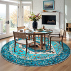 SERISSA 5ft Washable Non Slip Round Boho Area Rug for Bedroom，Blue