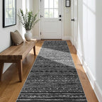 3x10 Washable Hallway Runner Rug - Moroccan Non-Slip Long Runners for Entryway Soft Modern Geometric Low-Pile Rugs for Kitchen Waterproof Neutral Carpet for Bedrooom Bathroom Laundry 3x10 Black