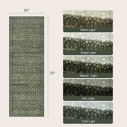 2x6 Area Rugs for Hallways, Green Washable Non-Slip Kitchen Runner Rug