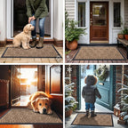 Smiry Front Door Mat Outside Entrance, Heavy Duty Sturdy Natural Rubber Doormat, Trap Dirt and Moisture, Easy Clean Low Profile Mats for Indoor Outdoor Entry, Grid Geometric (35x23, Coffee)