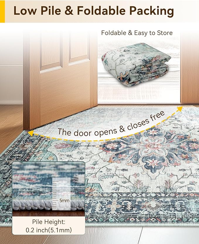 Area Rugs 2'x4' Kitchen Rugs Entry Rug Small Rugs for Entryway Kitchen Bathroom Door Mat Indoor Entrance,Washable Non Slip, Green Navy Blue White Red Teal Colorful