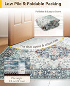 RELEANY Area Rugs 7'x9' Washable Non-Slip, Floral Vintage Distress Print Pattern Medallion Carpet for Living Room Bedroom Dining Room, Green Navy Blue White Red Teal Colorful