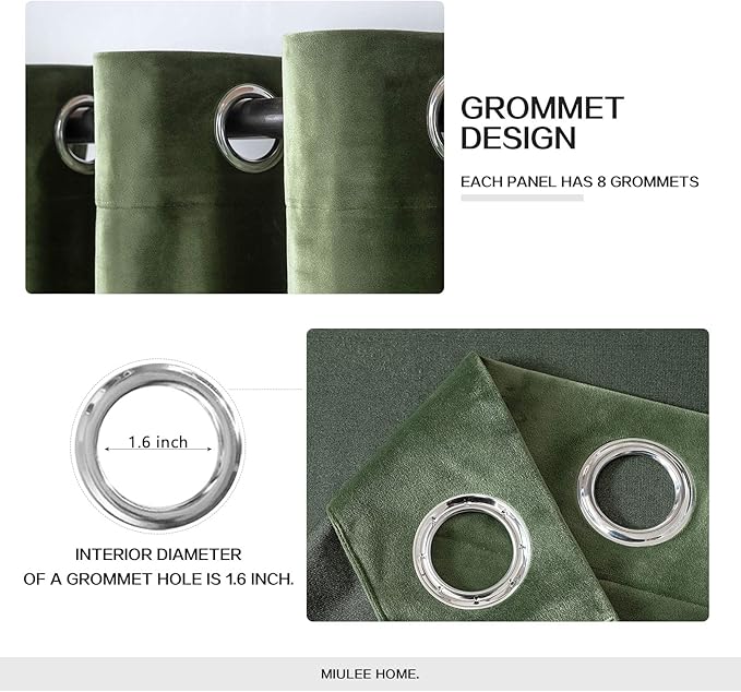 MIULEE Velvet Curtains Olive Green Elegant Grommet Curtains Thermal Insulated Soundproof Room Darkening Curtains/Drapes for Classical Living Room Bedroom Decor 52 x 80 Inch Set of 2