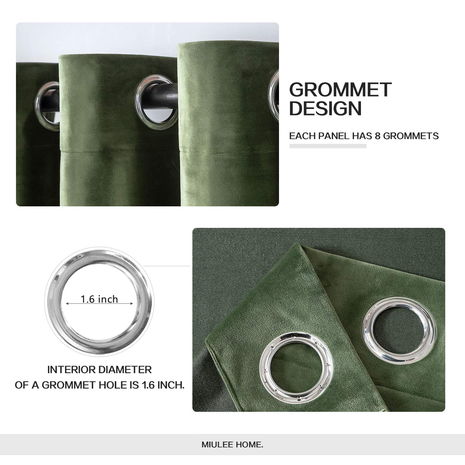 MIULEE Velvet Curtains Olive Green 52 x 84 Inch Length Set of 2