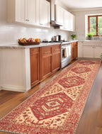 SERISSA Runner Rug for Hallways, 2'6"x12' Washable Non Slip Kitchen Runner Rug, Extra Long Boho Rug Ultra Soft Vintage Red Print Floor Carpet for Bedroom Hallway Entryway Bathroom Laundry Room