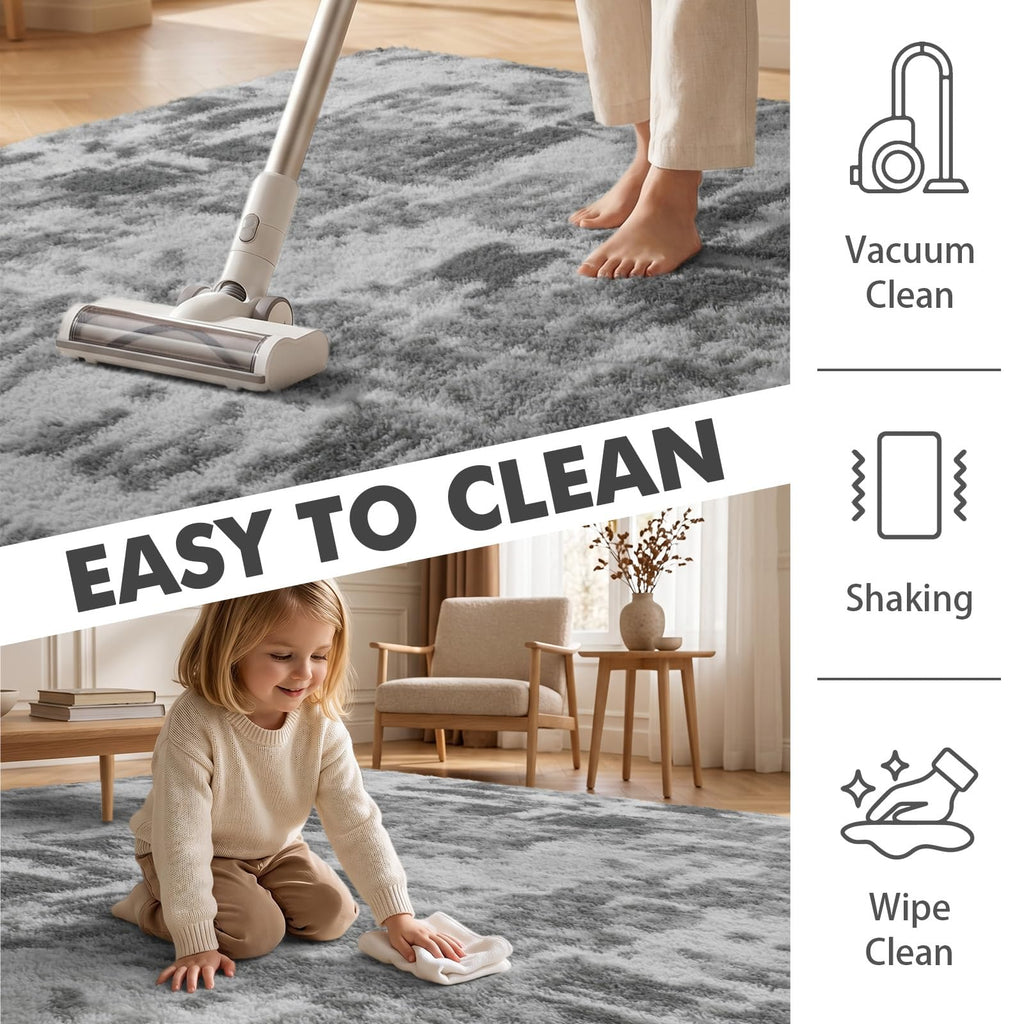 5x7 Ft Large Shag Rugs for Bedroom Living Room, Tie Dyed Ultra Soft Fluffy Furry Area Rug for Indoor Floor, Aesthetic Carpet for Home Decor (Grey)