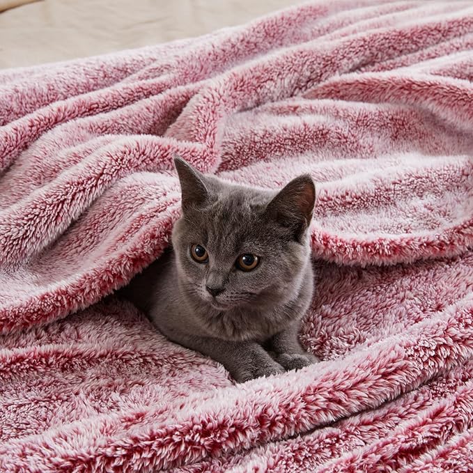 Exclusivo Mezcla Fuzzy Large Fleece Throw Blanket for Couch, Mixed Deep Red