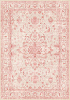 Area Rugs Round 4ft Washable Non-Slip, Floral Vintage Distress Print Pattern Medallion Carpet for Living Room Bedroom Dining Room, Pink Light Vintage Pink