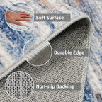 6x12 Runner Rug for Wide Hallway: Long Washable Area Rugs for Living Room Dining Room Office - Stain and Water Resistant Runners with Non-Slip Backing - Soft Low-Pile Thin Carpet Navy Grey
