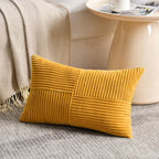 Fancy Homi 2 Packs Gold Yellow Lumbar Decorative Throw Pillow Covers 20x28 Inch for Couch Bed Sofa, Rustic Farmhouse Boho Spring Home Decor, Soft Striped Corduroy Rectangle Accent Cushion Case 50x70cm