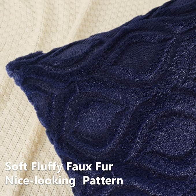decorUhome Summer Throw Pillow Covers 24x24 Inch Set of 2, Soft Plush Faux Wool Navy Blue Solid Couch Pillow Covers, Accent Euro Sham Farmhouse Neutral Square Pillow Cases for Sofa Bed Living Room