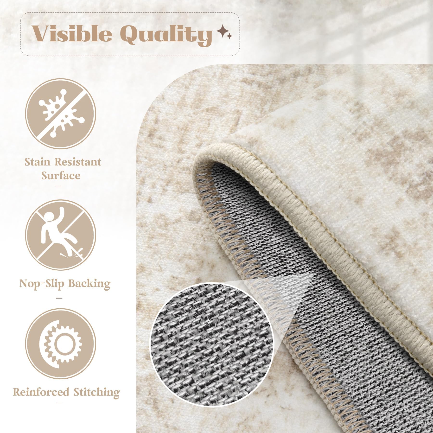 VECARF Area Rug 3x5 Washable Rug, Vintage Boho Medallion Entryway Rug Non-Slip Soft Low Pile Small Distressed Floor Carpet Retro Doormat for Kitchen Bedroom Laundry Bathroom Hallway (Beige, 3'x5')